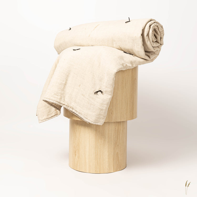 Oatmeal Hand Tucked Linen Quilt