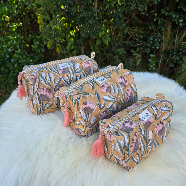 Cotton Quilted Cosmetic Bags - Set Of 3