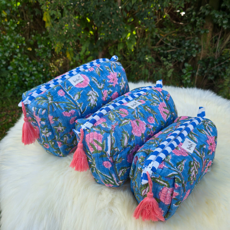 Cotton Quilted Cosmetic Bags - Set Of 3