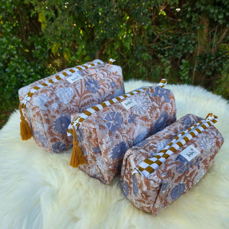 Cotton Quilted Cosmetic Bags - Set Of 3