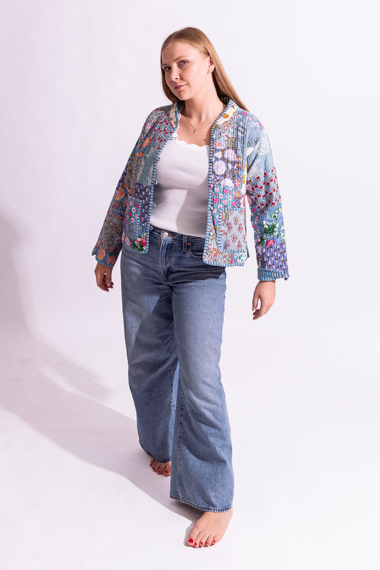Cotton Quilted Reversible Jacket - Powder Blue