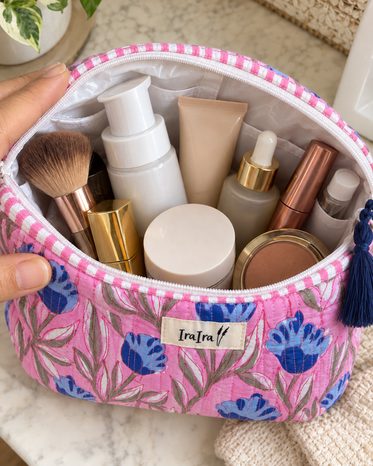 Cotton Quilted Cosmetic Bags - Set Of 3