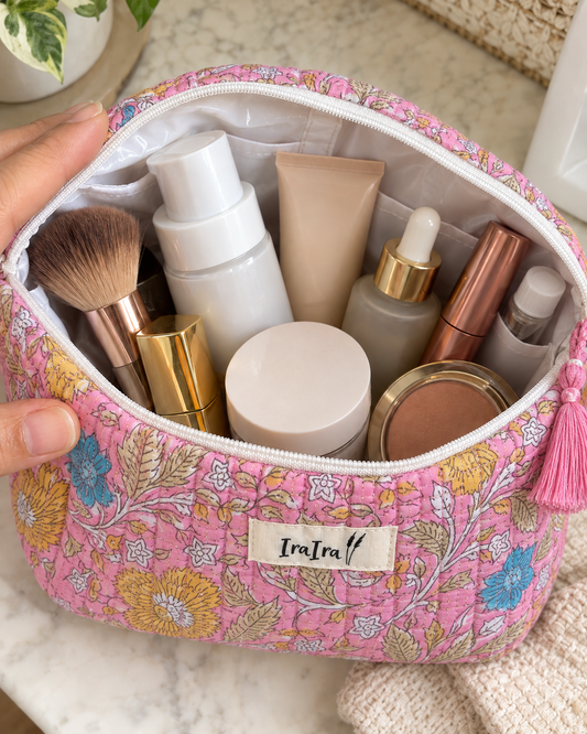 Cotton Quilted Cosmetic Bags - Set Of 3