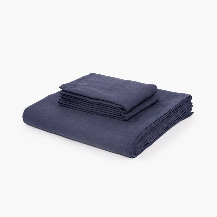 Indigo Blue Linen Flatsheet Set