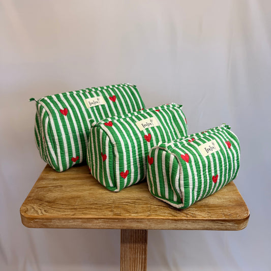 Cotton Quilted Cosmetic Bags - Set Of 3