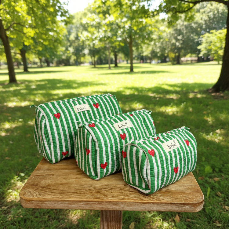 Cotton Quilted Cosmetic Bags - Set Of 3