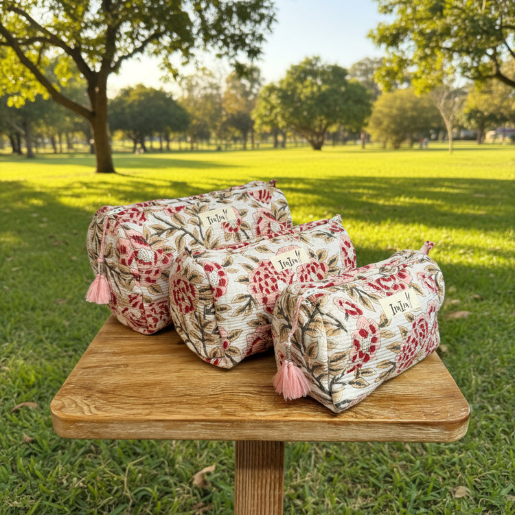 Cotton Quilted Cosmetic Bags - Set Of 3