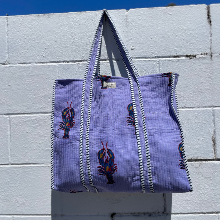 Reversible 100% Cotton Tote Bag - Purple Lobster