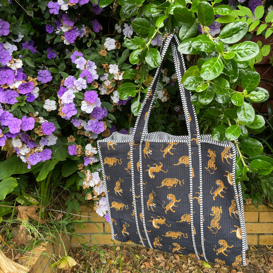 Reversible 100% Cotton Tote Bag - Jungle Mist