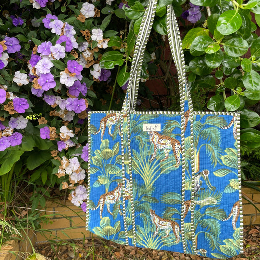 Reversible 100% Cotton Tote Bag - Blue Jungle
