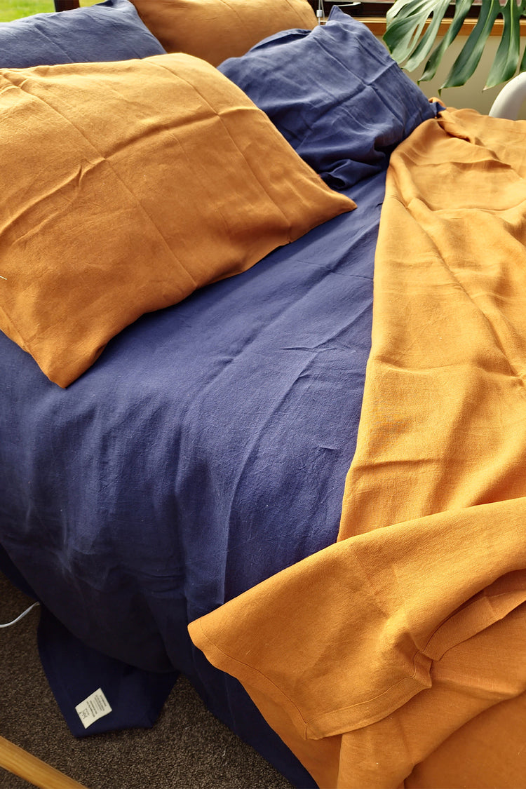 Indigo Blue Linen Flatsheet Set
