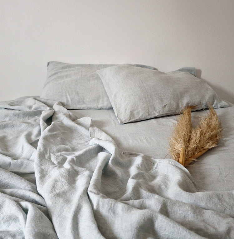 Sky Blue Linen Flatsheet Set
