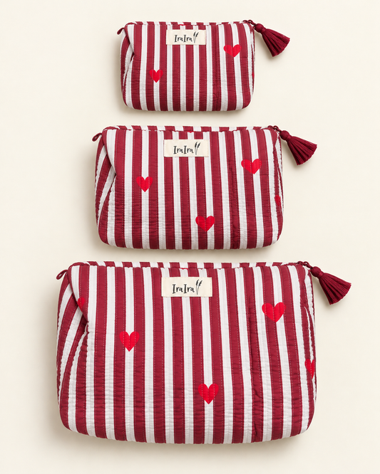 Cotton Quilted Cosmetic Bags - Set Of 3