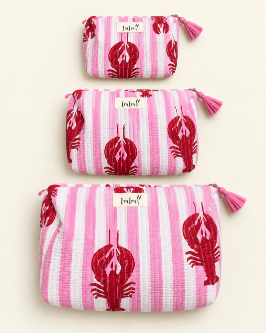 Cotton Quilted Cosmetic Bags - Set Of 3 | Lobster White