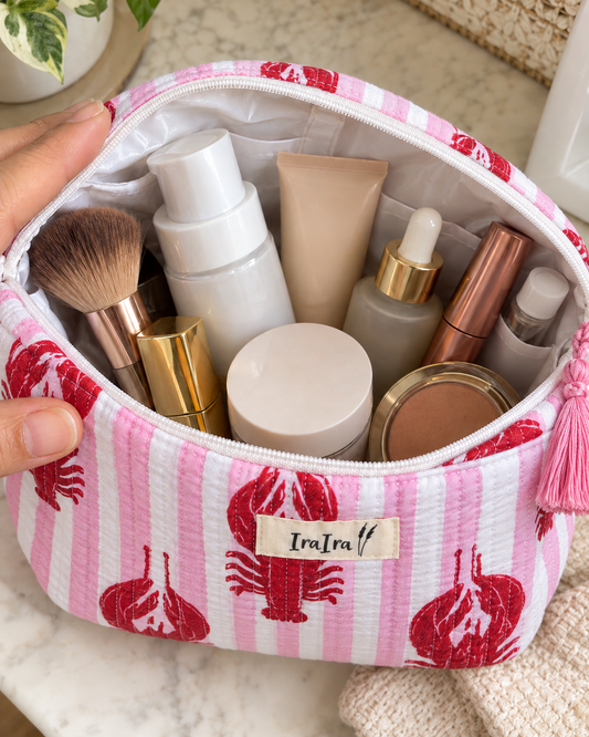 Cotton Quilted Cosmetic Bags - Set Of 3 | Lobster White