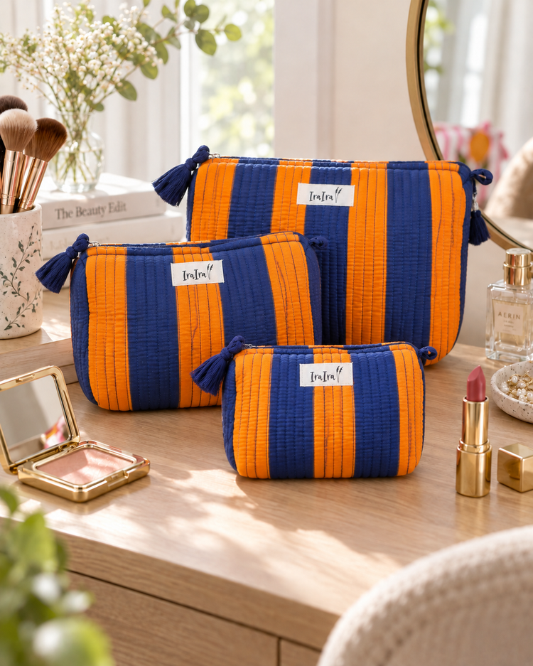 Cotton Quilted Cosmetic Bags - Set Of 3