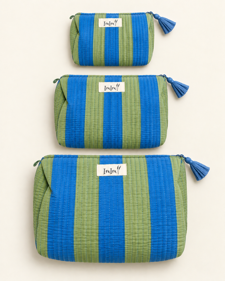 Cotton Quilted Cosmetic Bags - Set Of 3