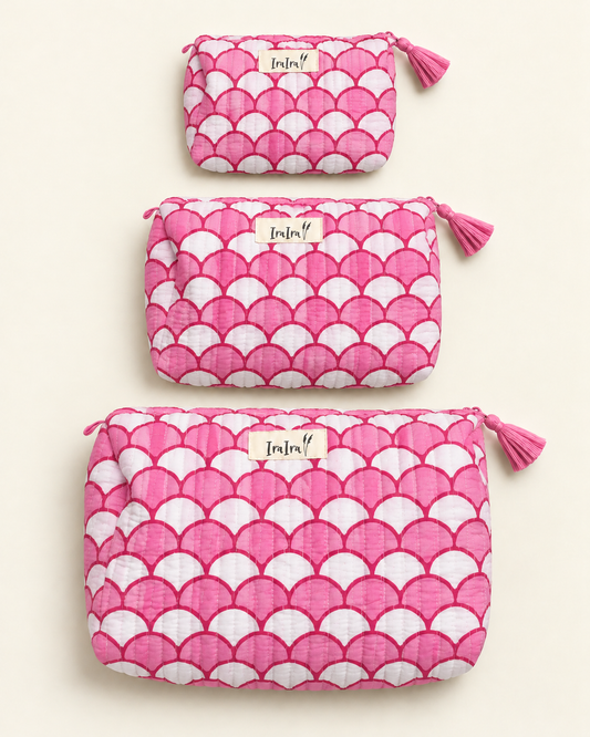 Cotton Quilted Cosmetic Bags - Set Of 3