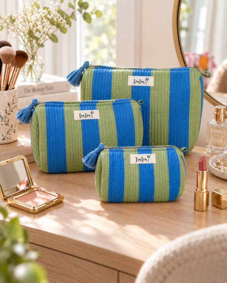 Cotton Quilted Cosmetic Bags - Set Of 3
