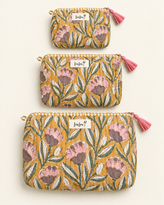 Cotton Quilted Cosmetic Bags - Set Of 3