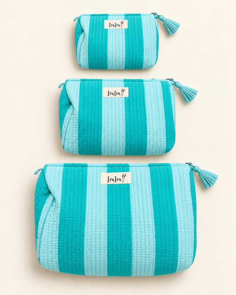 Cotton Quilted Cosmetic Bags - Set Of 3