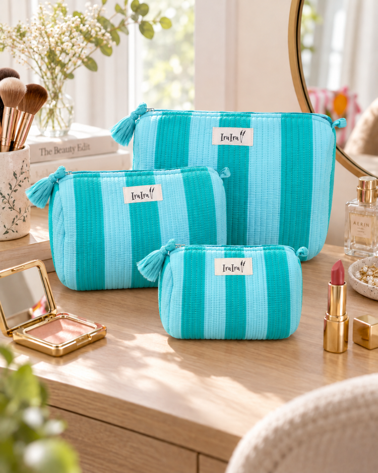 Cotton Quilted Cosmetic Bags - Set Of 3