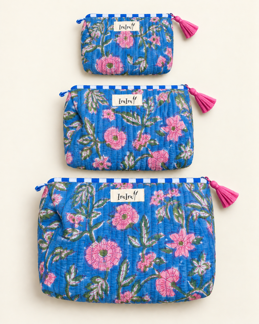 Cotton Quilted Cosmetic Bags - Set Of 3