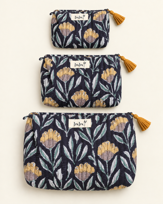Cotton Quilted Cosmetic Bags - Set Of 3