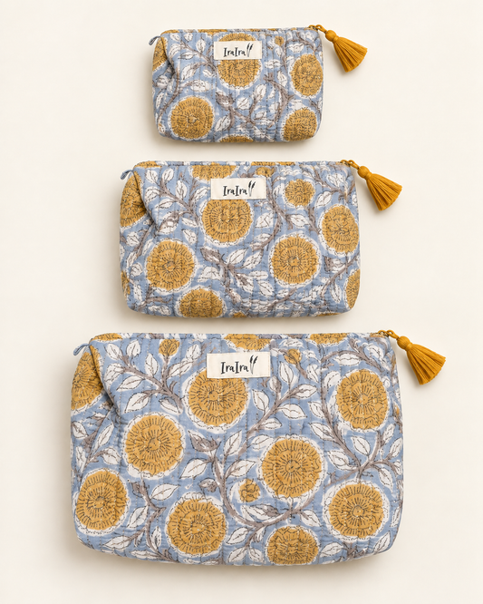 Cotton Quilted Cosmetic Bags - Set Of 3 | Blue Marigold