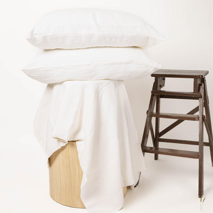 Ivory White Linen Flatsheet Set