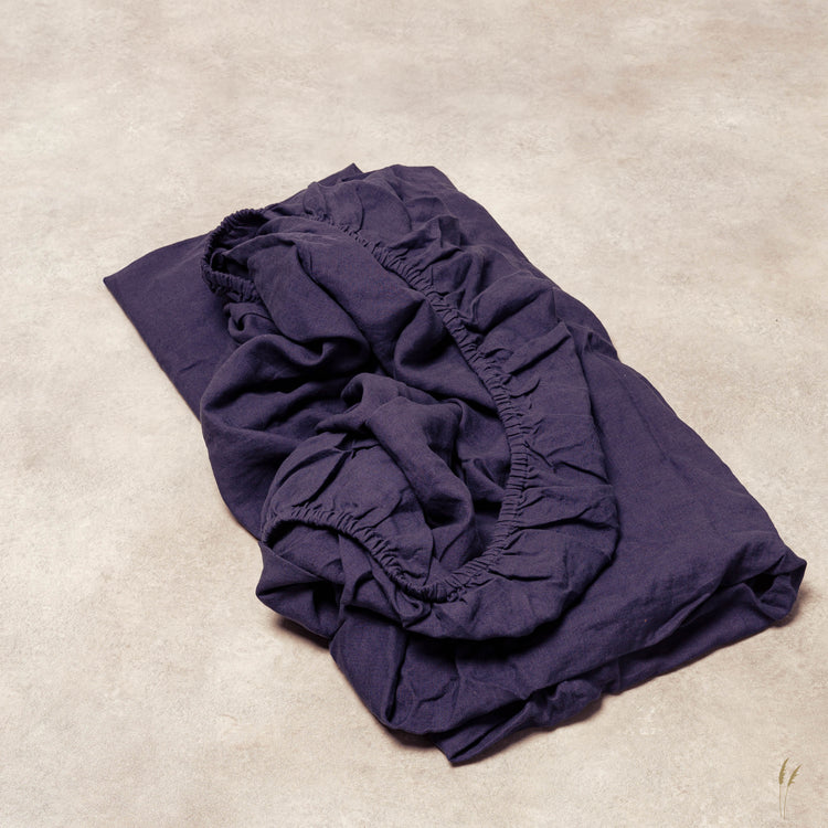 Indigo Blue Linen Fitted Sheet