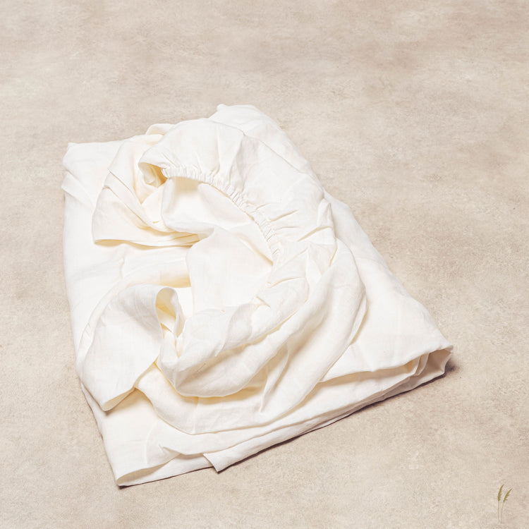 Ivory White Linen Fitted Sheet