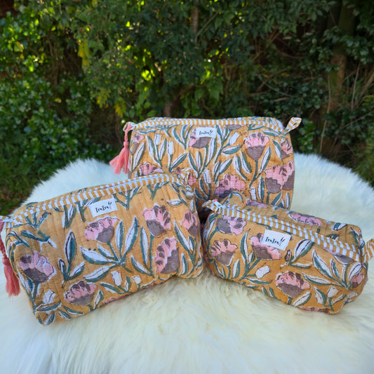 Cotton Quilted Cosmetic Bags - Set Of 3