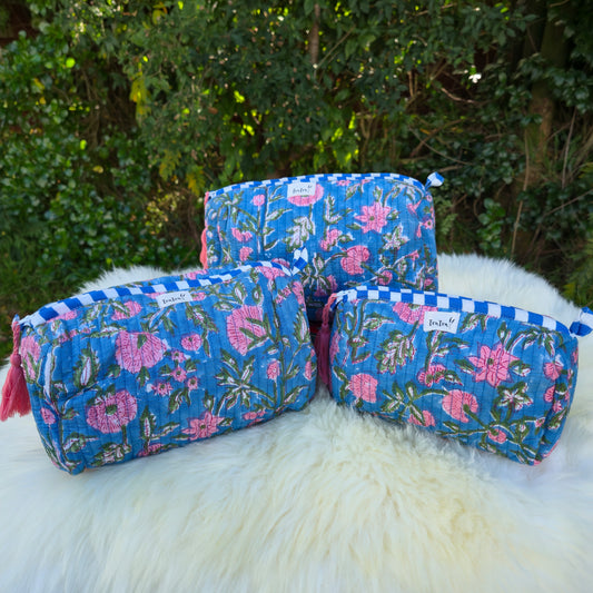 Cotton Quilted Cosmetic Bags - Set Of 3