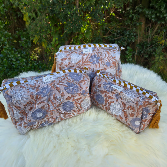 Cotton Quilted Cosmetic Bags - Set Of 3