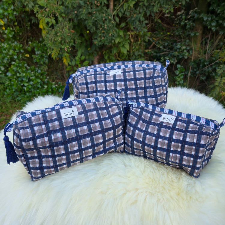 Cotton Quilted Cosmetic Bags - Set Of 3