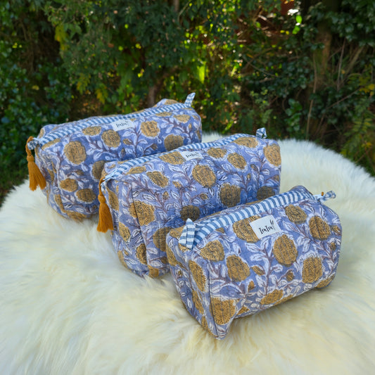 Cotton Quilted Cosmetic Bags - Set Of 3