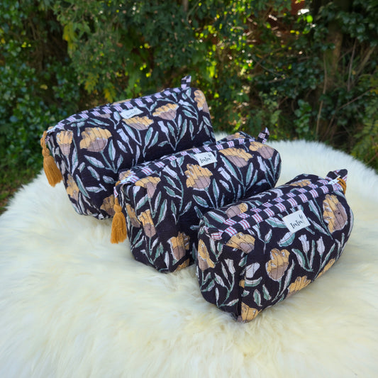 Cotton Quilted Cosmetic Bags - Set Of 3