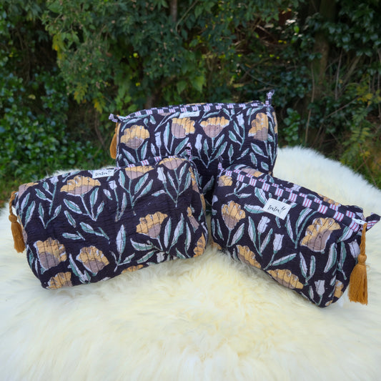 Cotton Quilted Cosmetic Bags - Set Of 3
