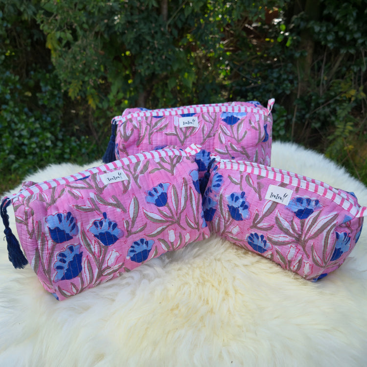 Cotton Quilted Cosmetic Bags - Set Of 3