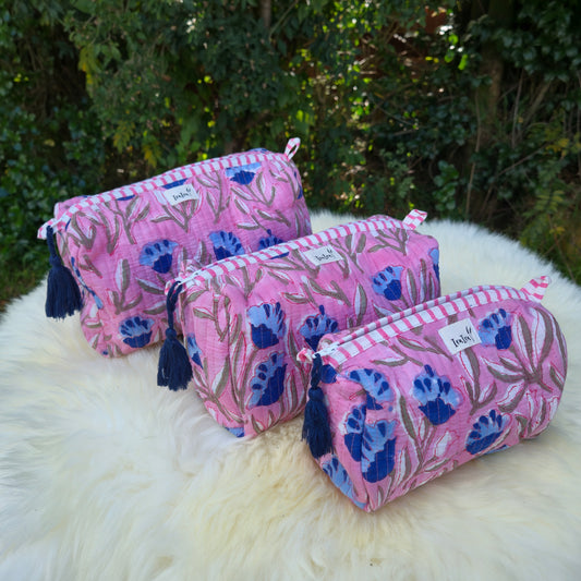 Cotton Quilted Cosmetic Bags - Set Of 3