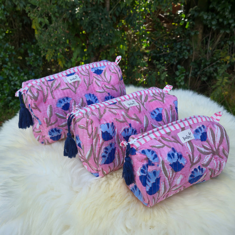 Cotton Quilted Cosmetic Bags - Set Of 3