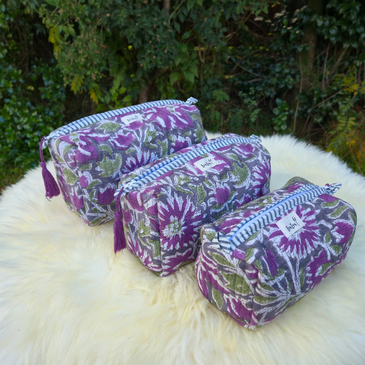 Cotton Quilted Cosmetic Bags - Set Of 3