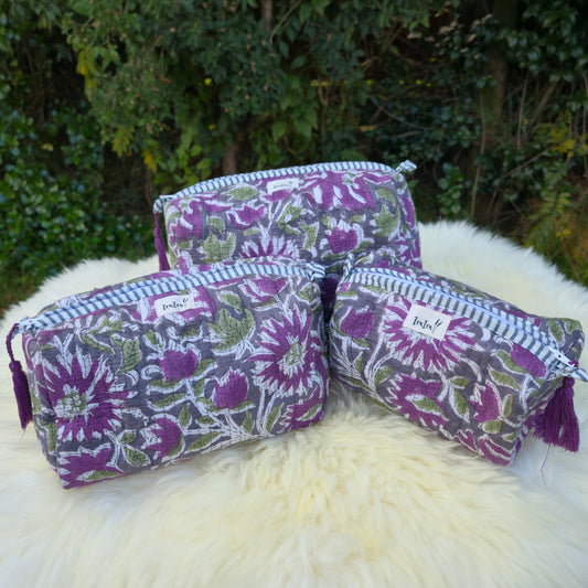 Cotton Quilted Cosmetic Bags - Set Of 3