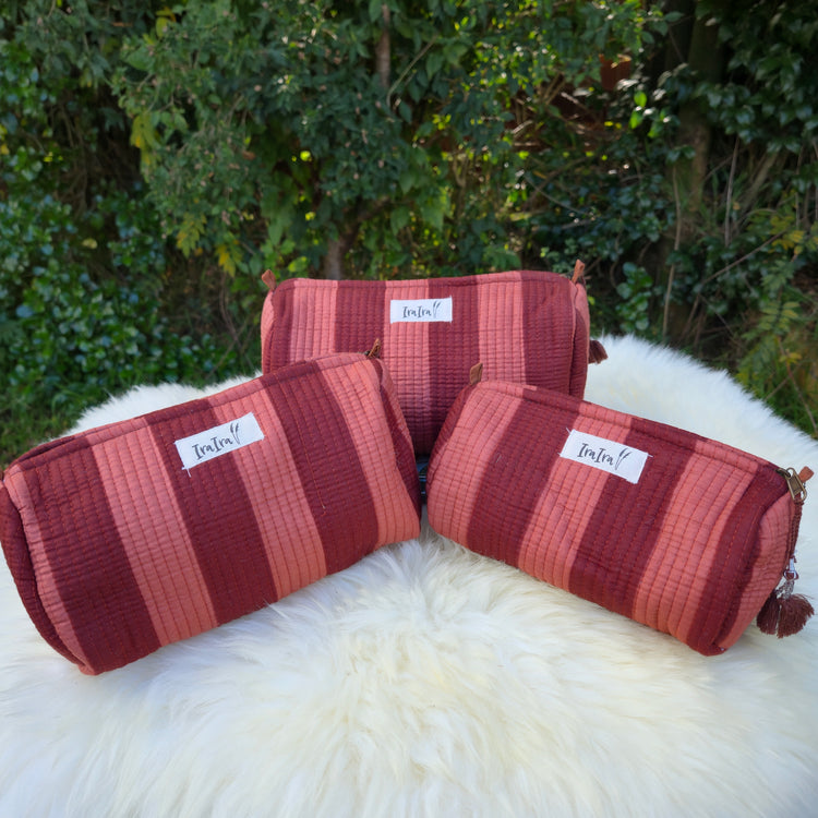 Cotton Quilted Cosmetic Bags - Set Of 3