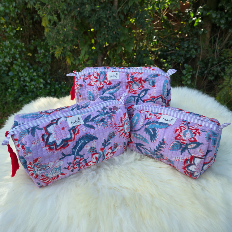 Cotton Quilted Cosmetic Bags - Set Of 3