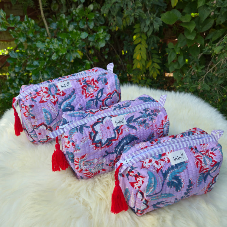 Cotton Quilted Cosmetic Bags - Set Of 3
