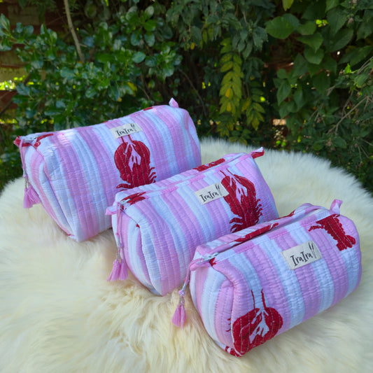 Cotton Quilted Cosmetic Bags - Set Of 3 | Lobster White