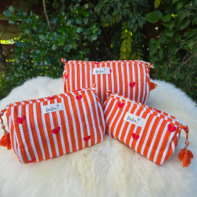 Cotton Quilted Cosmetic Bags - Set Of 3