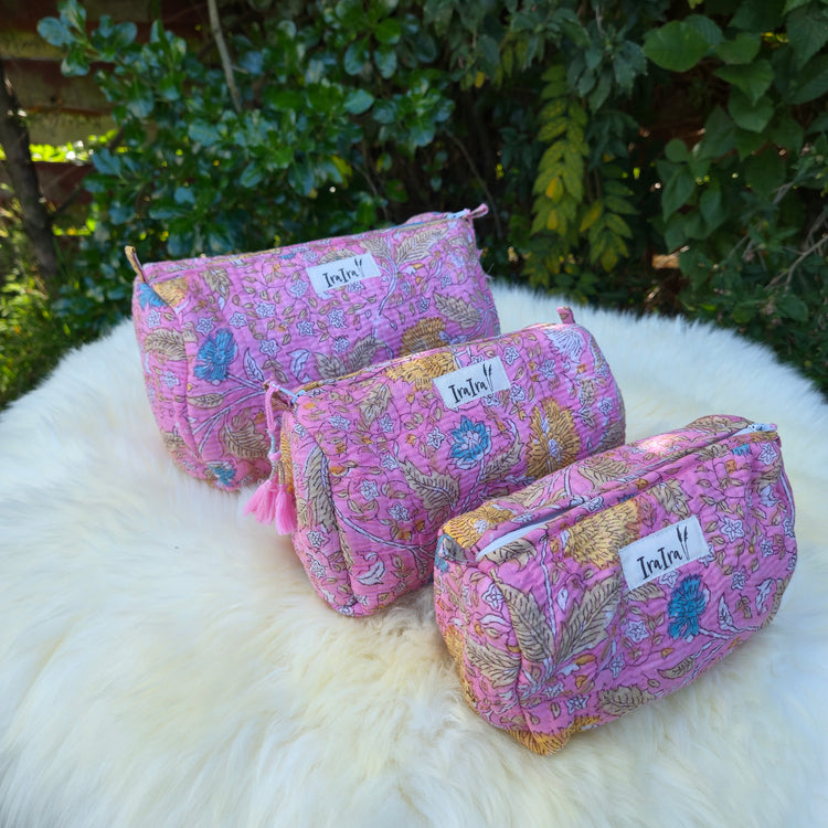 Cotton Quilted Cosmetic Bags - Set Of 3